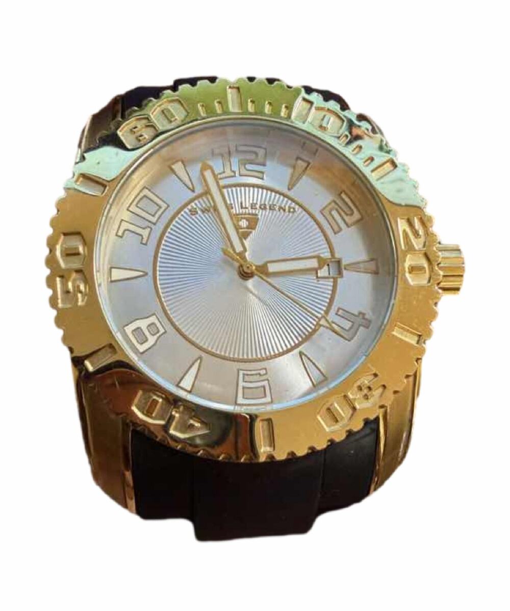 Swiss Legend Commander Men's Watch Gold Tone Silver Dial Rubber Band